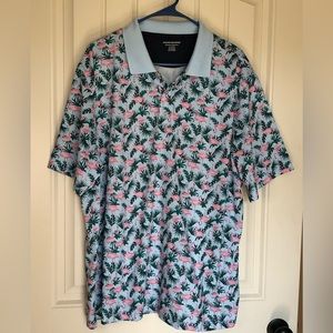 Amazon Essentials Flamingo Polo Shirt, Men’s Size XL, Light Blue W/Pink Flamingo